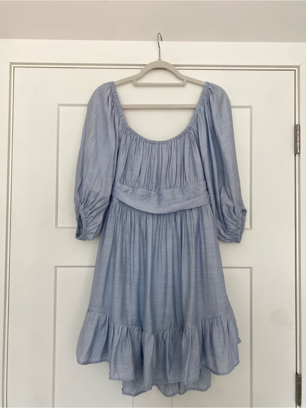 Light Blue Puff-Sleeve Dress
